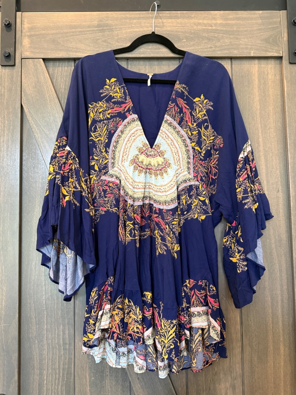 Free People - Boho Floral V-Neck Tunic Top - Navy